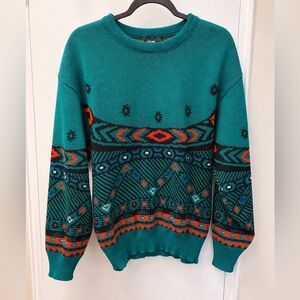 Vintage Sears Teal and Red Geometric Crewneck Sweater (1980s)